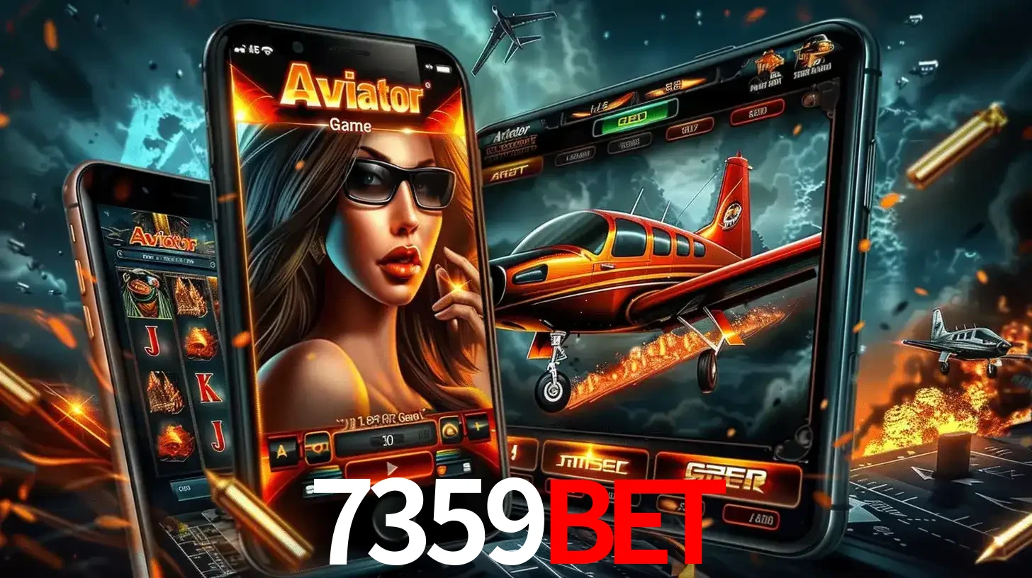 O popular jogo de apostas Aviator exibido em vários celulares e tablets, mostrando a interface emocionante e a ação de voo disponíveis para jogar agora no 7359BET.
