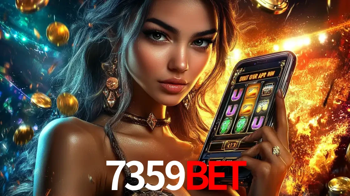 Mulher elegante mostrando um jogo de caça-níqueis em seu smartphone, destacando a experiência de cassino móvel oferecida pelo aplicativo 7359BET.